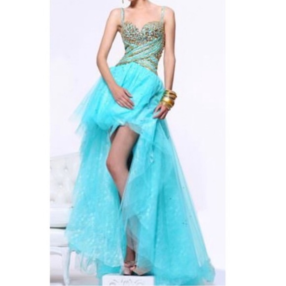 Sherri Hill Dresses & Skirts - Sherri Hill high low jeweled dress blue gold
